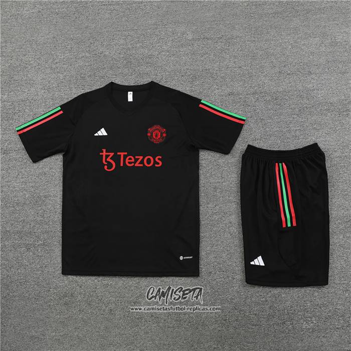 Chandal del Manchester United 2023-2024 Manga Corta Negro - Pantalon Corto